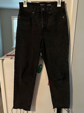 Old Navy Black Distressed Extra High Rise Sky-Hi Straight Jeans